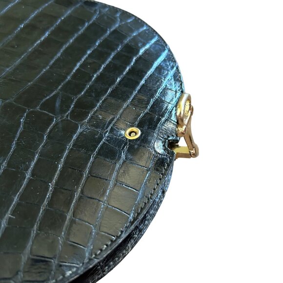 Vintage Black Leather Animal Print Embossed Crossbody Bag Chain Strap - Picture 4 of 11